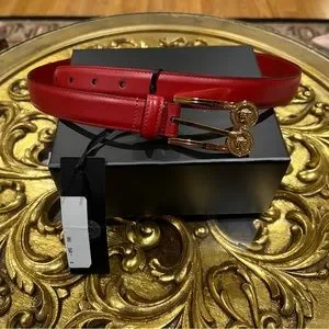 Versace Slim Smooth Red Leather Double Medusa Pendant Buckle Adjustable Belt Versace | Accessories | Versace Slim Smooth Red Leather  main image 2